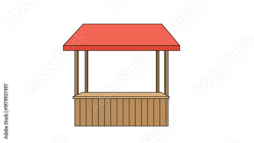 Simple wooden market stall or street food booth with a red roof awning against a plain white background for local business design.