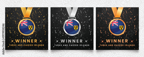 Turks and Caicos Islands Winner Medals Set - Gold, Silver, and Bronze Award..