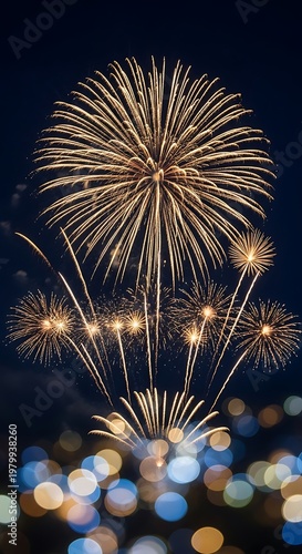 Golden Fireworks Exploding in the Night Sky - A Celebration of Light.