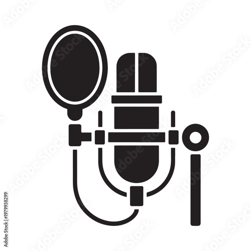 Simple black silhouette of a vintage style studio microphone