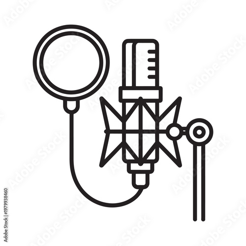 Line art illustration of a vintage style studio microphone setup