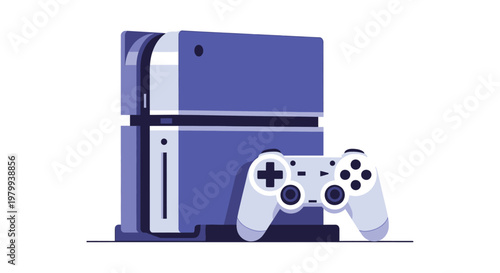 A sleek and modern gaming console with a controller on a clean white background