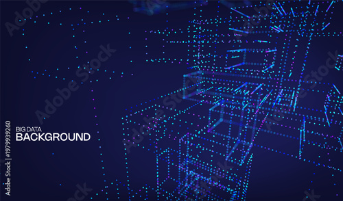 Technology cube abstract for background data 3d and science graphic research. Scientific dot digital for geometry visualization presentation and system chemical object. Technology design business.