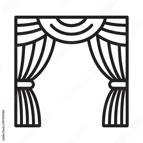 Simple line drawing of stage curtains arched and draped