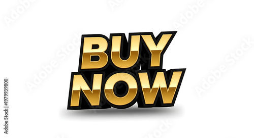 A gold 3D buy now button on a white background