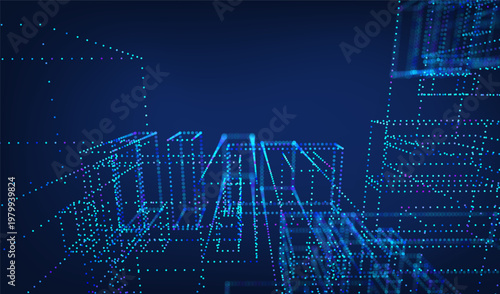 Technology cube abstract for background data 3d and science graphic research. Scientific dot digital for geometry visualization presentation and system chemical object. Technology design business.