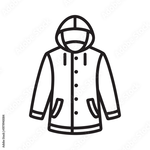 Line art illustration of a hooded jacket or raincoat front view