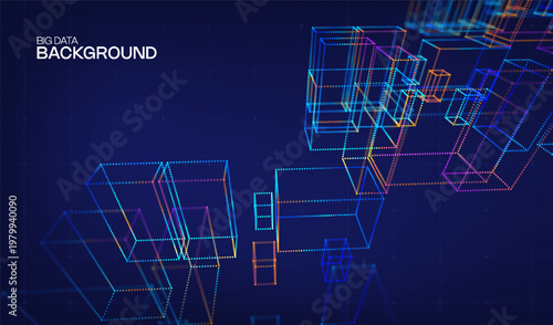 Technology cube abstract for background data 3d and science graphic research. Scientific dot digital for geometry visualization presentation and system chemical object. Technology design business.
