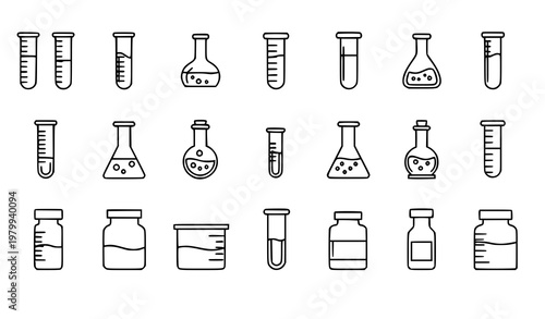 Test tube line icon set laboratory glassware vector collection