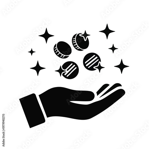 Black magic hand, mystical stars, fortune telling icons, palm reading symbols