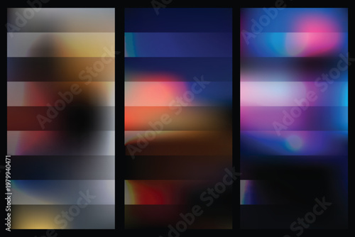 Abstract digital glitch art background with horizontal color bands and vibrant blurred gradients