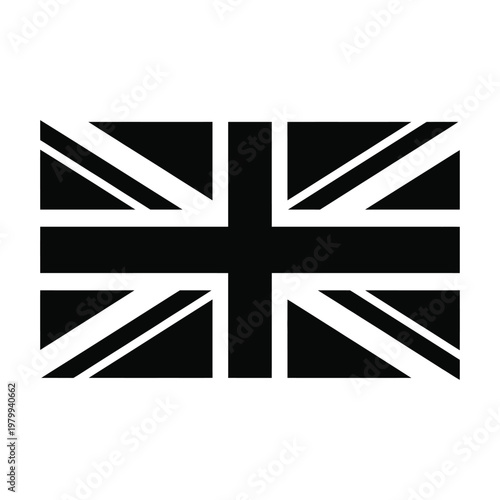 Black and white union jack flag symbol isolated on white background