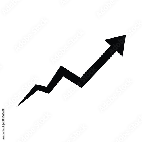 Black arrow pointing upwards in a zigzag pattern on white background