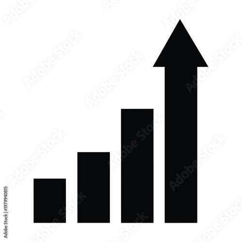 Black bar chart with upward trend on white background