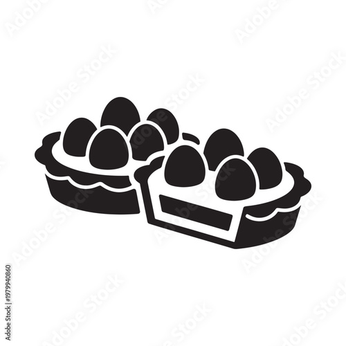 Black and white illustration of eggs displayed in cardboard packaging