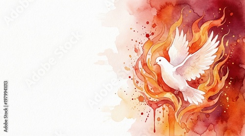 Pentecost. Christian watercolor banner