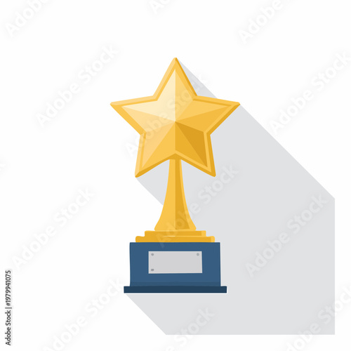 Golden star trophy on pedestal with shadow