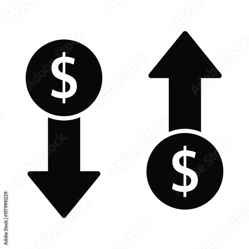 Black icons of money exchange with arrows on white background