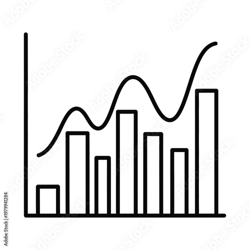 Black line and bar graph on white background for data analysis