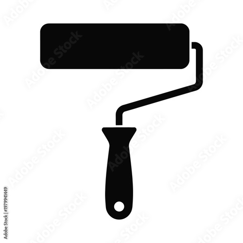 Black paint roller icon isolated on white background