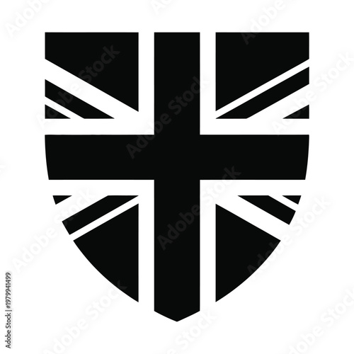 Black shield with UK flag design isolated on white background