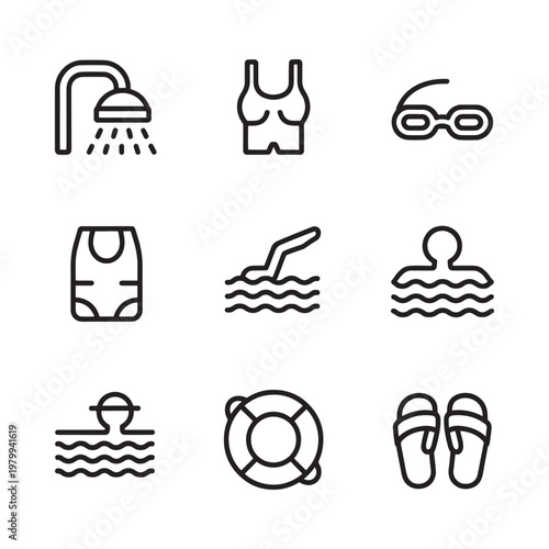 Summer vacation icons swimming sunbathing and beach accessories illustrated