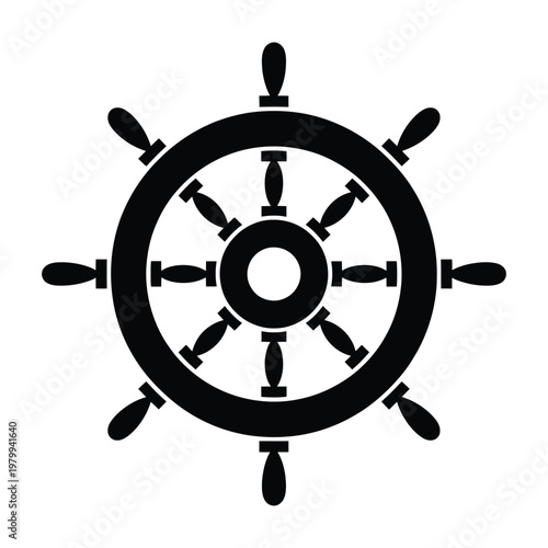 Black ship wheel icon on white background isolated on white background
