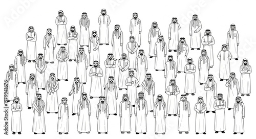 Group of people in white robes standing together in a crowd.