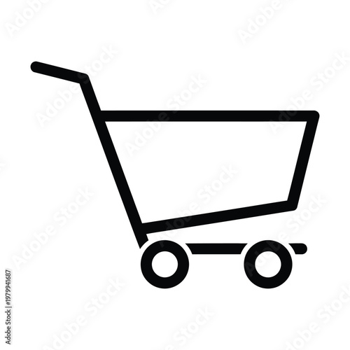 Black shopping cart icon on white background for ecommerce use