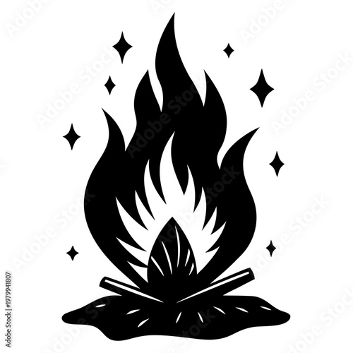 Campfire With Rising Sparks Silhouette