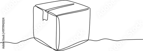 cardboard box continuous one line drawing, One line drawing of an open cardboard box isolated on a white background with a wavy line Vector, illustration, Open paper box continuous one line drawing