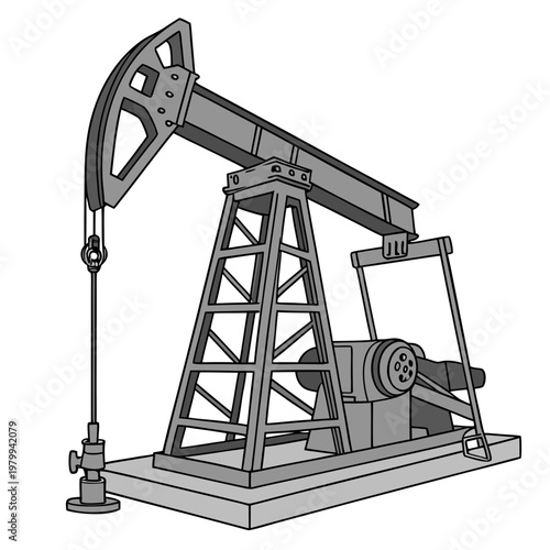 An oil pumpjack or beam pump on a used for extracting oil