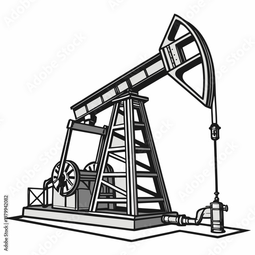 An oil pumpjack or nodding donkey extracting crude oil from a well