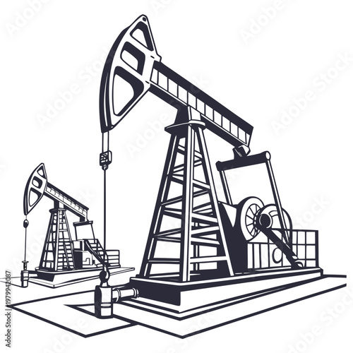 Black and white illustration of two oil pumps
