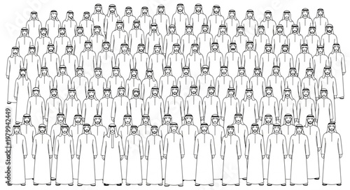 Group of people standing together in a formal setting, all dressed in similar attire.