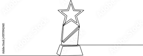 Trophy Award continuous one line drawing, Success Champion Star Trophy Award One Line Drawing Vector Graphic, Continuous one line drawing of trophy cup for winner. Winner achievement trophy hand drawn