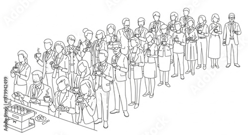 Group of people standing together in a line, many people.