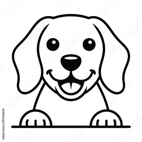 Cute cartoon dog peeking from behind a line isolated on white background