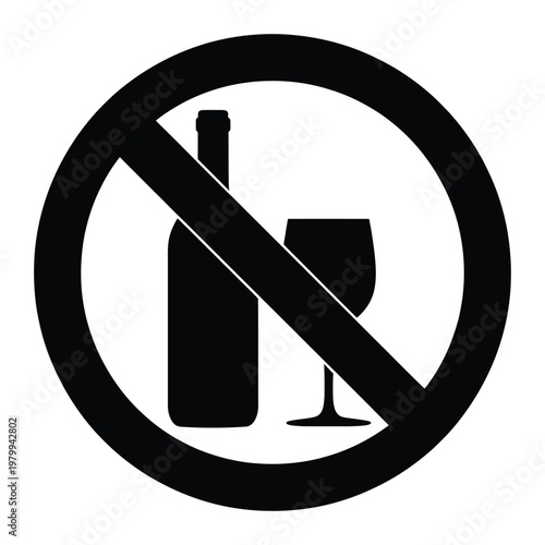No alcohol sign with wine bottle and glass isolated on white background