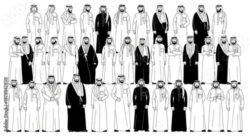 Group of Saudi Arabian men in traditional attire, portrait.