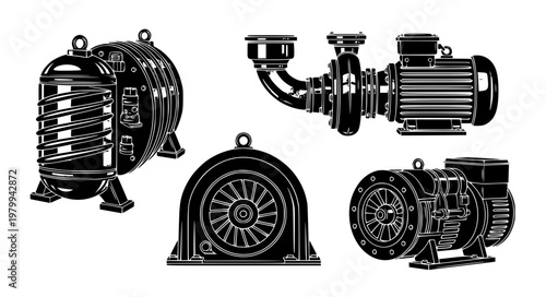 Industrial Machinery Vector Icons – Compressors, Pumps & Generators