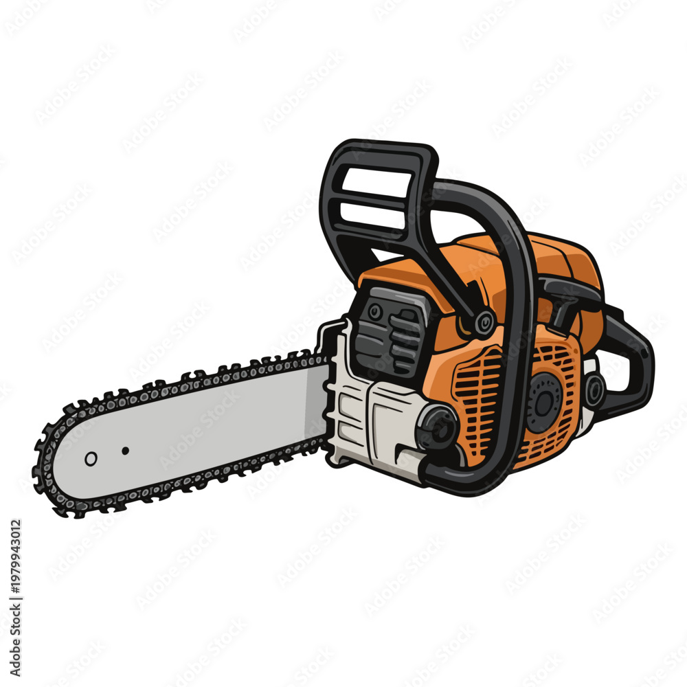 Naklejka premium Chainsaw Vector Illustration, Power Tool SVG, Wood Cutting Equipment, Lumberjack Tool Design