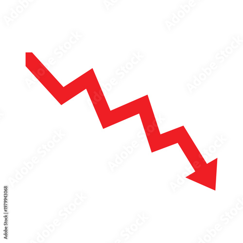 Bild auf Leinwand Red arrow pointing downward in a zigzag pattern on white background