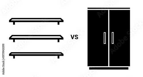 Open vs Closed Storage Vector Icons – Cabinet Organization System