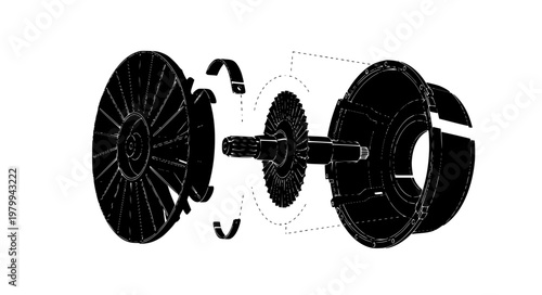 Exploded Turbine Vector Icons – Mechanical Parts Breakdown