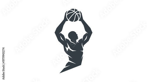 Basketball Player Silhouette Reaching for the Ball