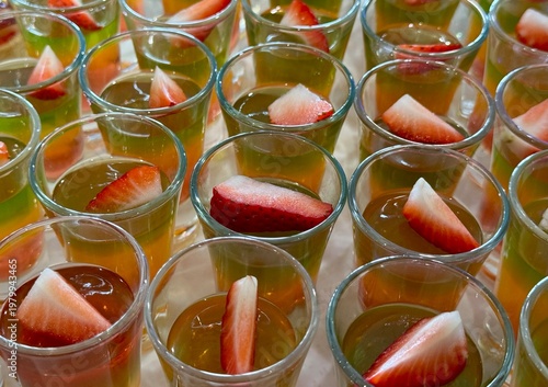 Strawberry jelly dessert in a glass