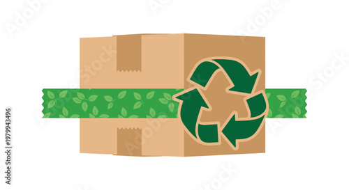 Recycling symbol on cardboard box.