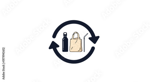 Reusable bag and bottle recycling symbol.