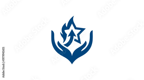 Star Flame in Hands Logo Concept of Support and Growth
